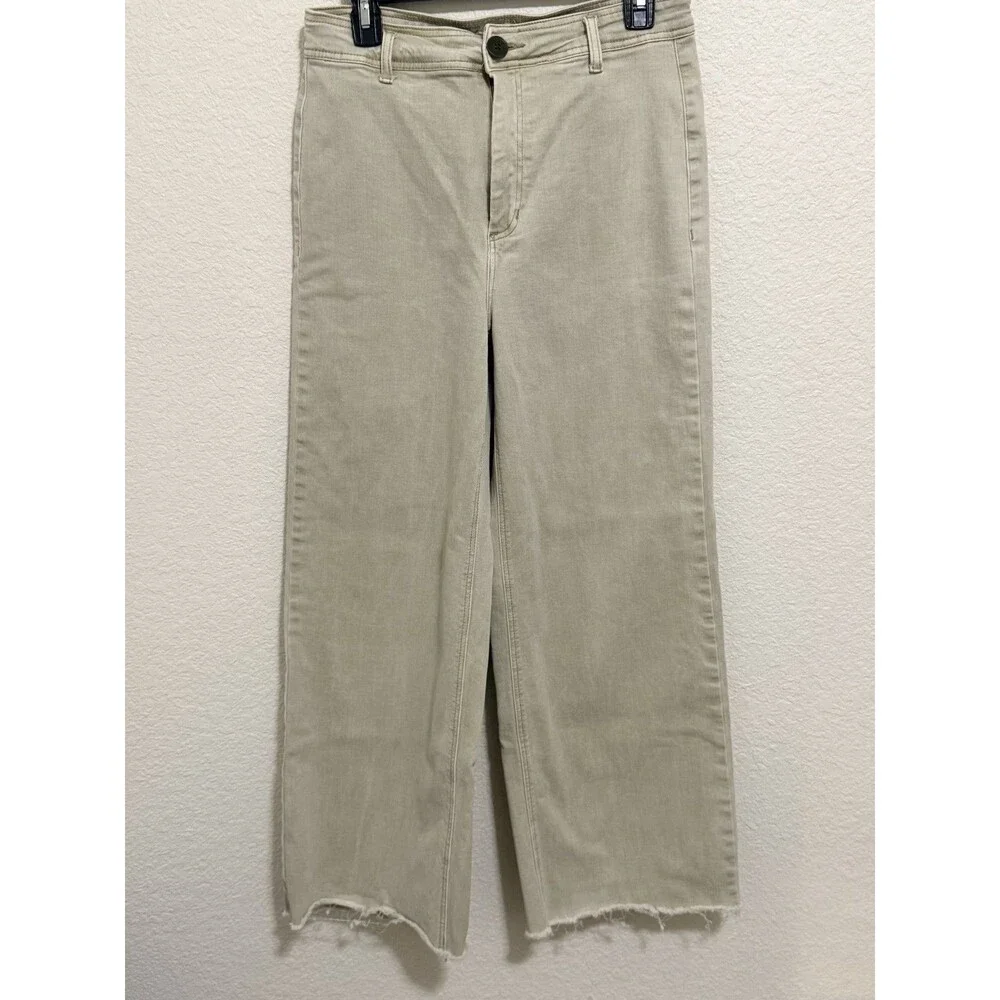 Oat New York Distressed Raw Hem Jeans Beige High Waist 10 30